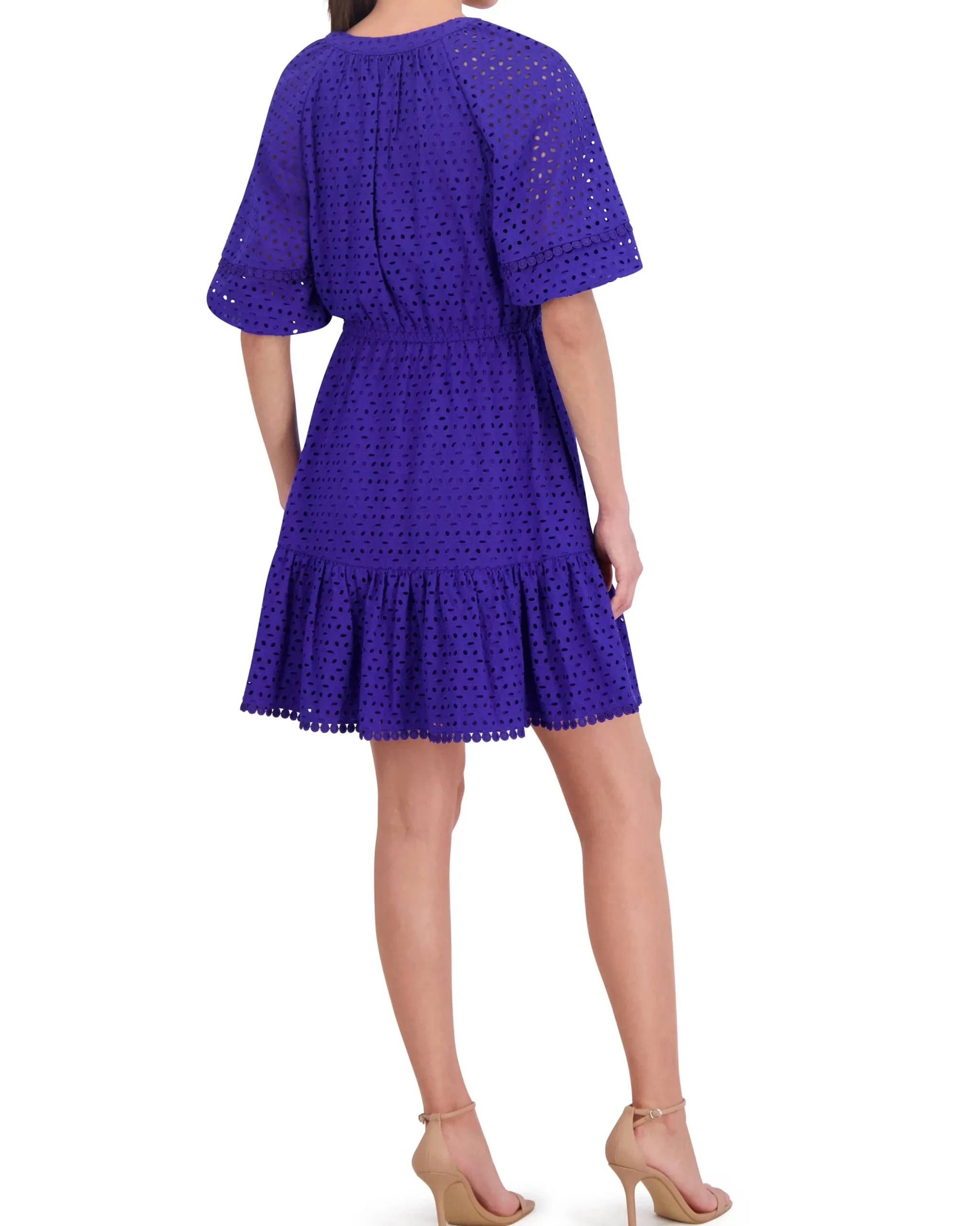 Cotton Eyelet Tasseled Drawstring Dress