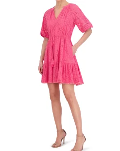 Cotton Eyelet Tasseled Drawstring Dress