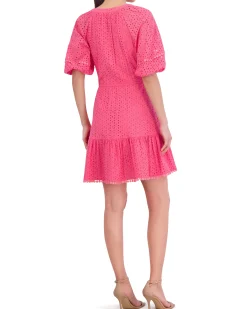 Cotton Eyelet Tasseled Drawstring Dress