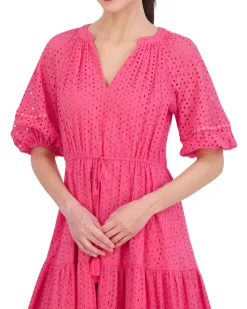 Cotton Eyelet Tasseled Drawstring Dress