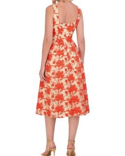 Embroidered-Mesh Square-Neck Midi Dress