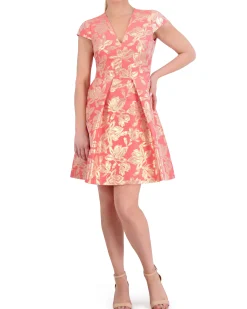 Floral Jacquard Pleated Fit-And-Flare Dress