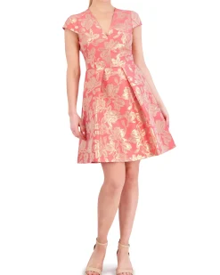 Floral Jacquard Pleated Fit-And-Flare Dress