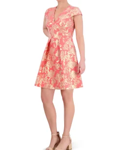 Floral Jacquard Pleated Fit-And-Flare Dress