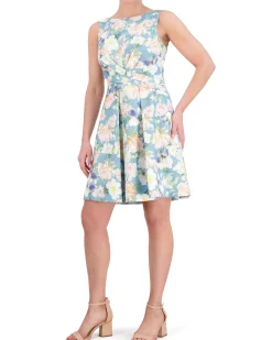 Floral-Jacquard Crisscross Bodice Dress