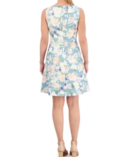 Floral-Jacquard Crisscross Bodice Dress