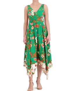 Floral-Print Handkerchief-Hem Dress