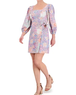 Floral-Print Smocked Geo-Neck Dress