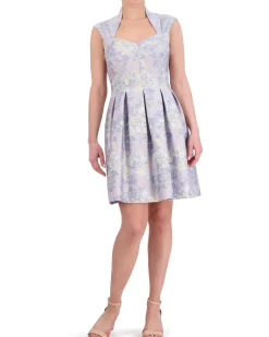 Jacquard Pleated Fit-And-Flare Dress