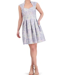 Jacquard Pleated Fit-And-Flare Dress
