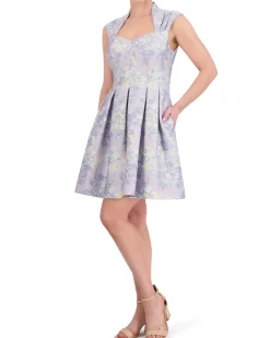 Jacquard Pleated Fit-And-Flare Dress