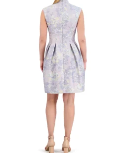 Jacquard Pleated Fit-And-Flare Dress