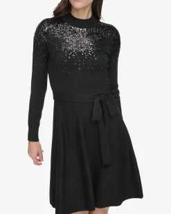 Long Sleeve Sequin Knit Dress