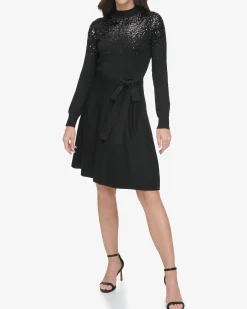 Long Sleeve Sequin Knit Dress