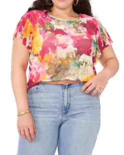 Mesh T-Shirt With Pleated Sleeves