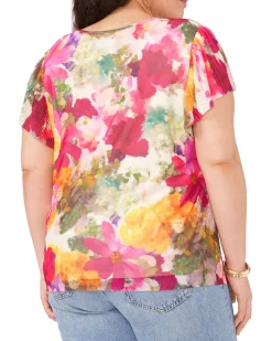 Mesh T-Shirt With Pleated Sleeves