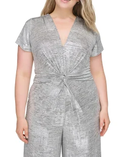 Metallic Twist-Front Jumpsuit