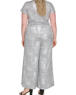 Metallic Twist-Front Jumpsuit
