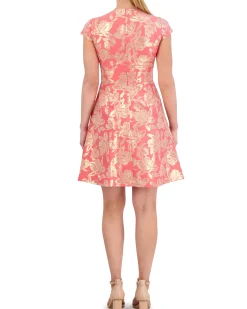 Petite Floral-Jacquard Fit-And-Flare Dress