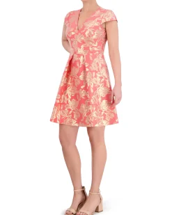 Petite Floral-Jacquard Fit-And-Flare Dress