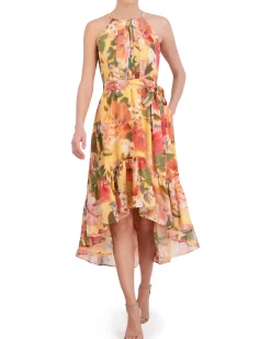 Petite Floral-Print High-Low Midi Dress