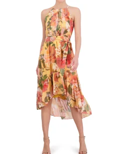 Petite Floral-Print High-Low Midi Dress