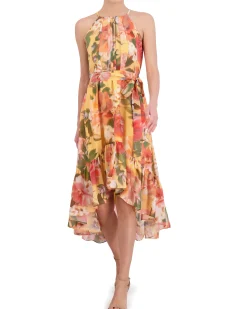 Petite Floral-Print High-Low Midi Dress