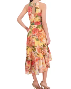 Petite Floral-Print High-Low Midi Dress