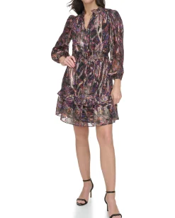 Petite Paisley-Print Tiered-Skirt Dress