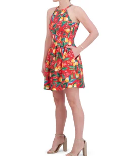 Petite Printed Cutout Halter Dress