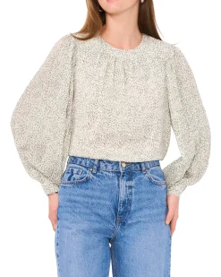 Pleated Sleeve Smocked-Shoulder Top