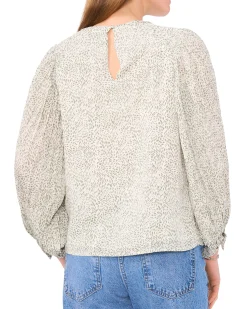 Pleated Sleeve Smocked-Shoulder Top