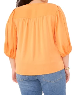 Plus-Size Button Down Balloon Sleeve Blouse