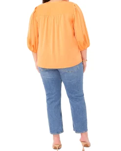 Plus-Size Button Down Balloon Sleeve Blouse