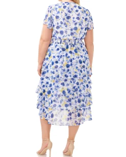 Plus-Size Floral Print Tiered V-Neck Dress