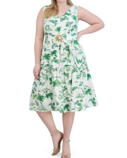 Plus-Size Floral-Print Belted Tiered Dress