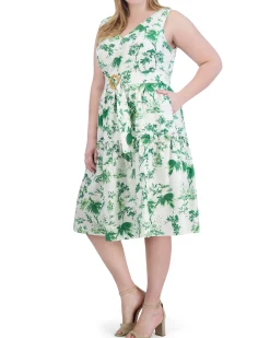 Plus-Size Floral-Print Belted Tiered Dress