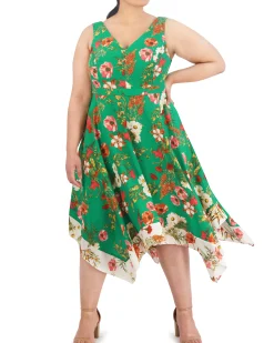 Plus-Size Floral-Print Handkerchief-Hem Dress