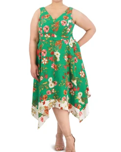 Plus-Size Floral-Print Handkerchief-Hem Dress