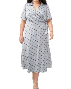 Plus-Size Leaf Print Wrap Dress