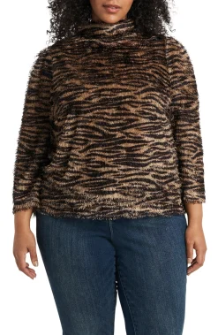 Plus-Size Long Sleeve Puff Shoulder Soft Knit Top