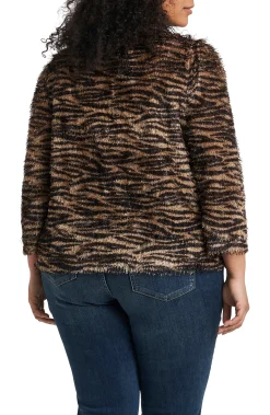 Plus-Size Long Sleeve Puff Shoulder Soft Knit Top