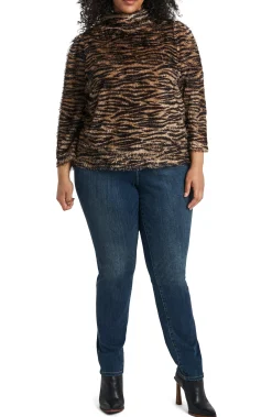 Plus-Size Long Sleeve Puff Shoulder Soft Knit Top
