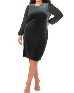 Plus-Size Long Sleeve Velvet Dress