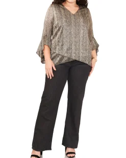 Plus-Size Metallic Stripe Flutter Sleeve Blouse