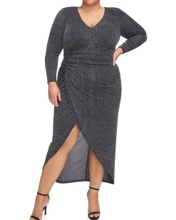 Plus-Size Metallic-Glitter V-Neck Gown
