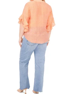 Plus-Size Pintuck Pleated Flutter Sleeve Blouse
