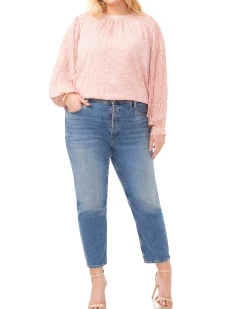 Plus-Size Pleated Sleeve Smocked Shoulder Top