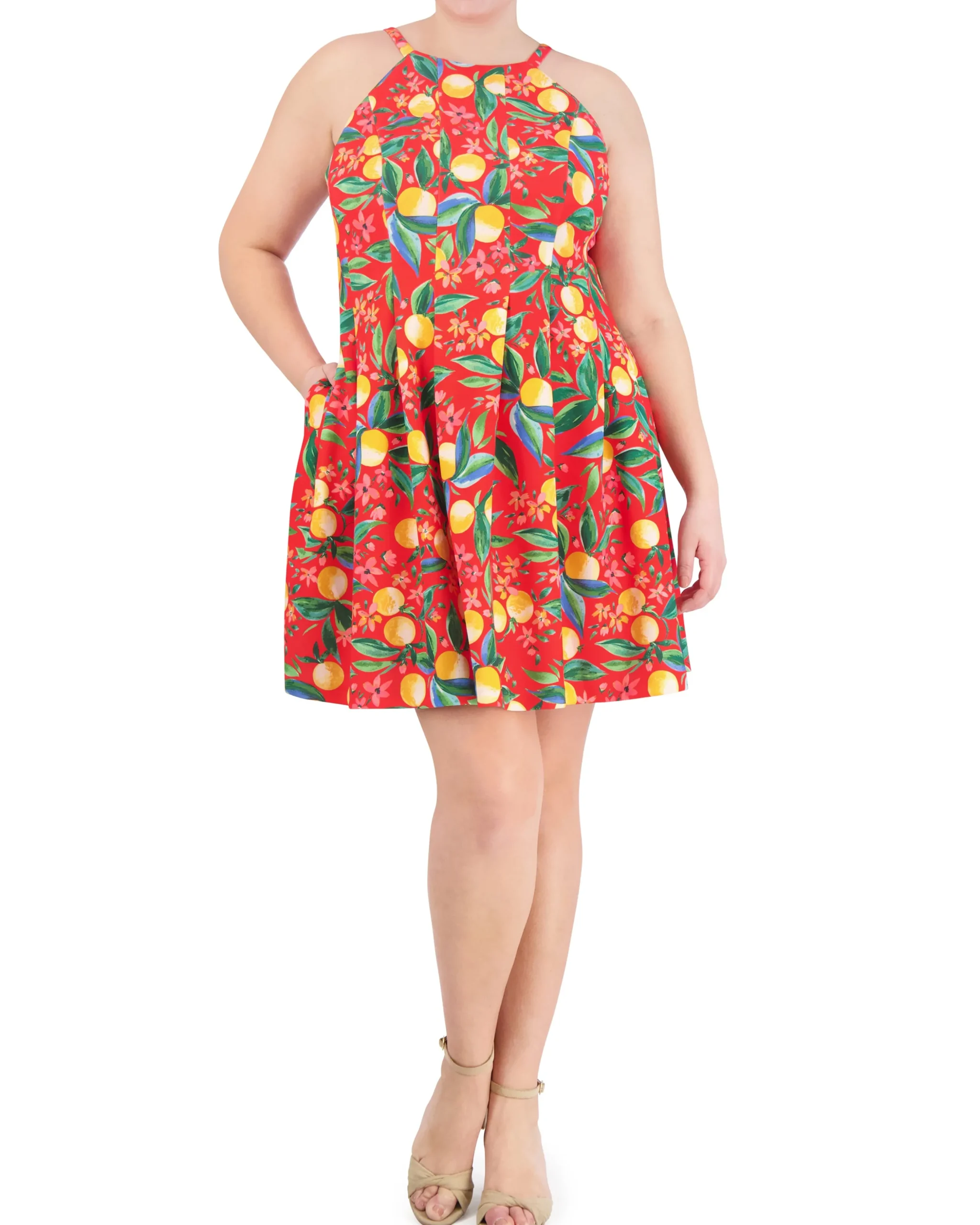 Plus-Size Printed Cutout Halter Dress