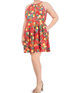 Plus-Size Printed Cutout Halter Dress